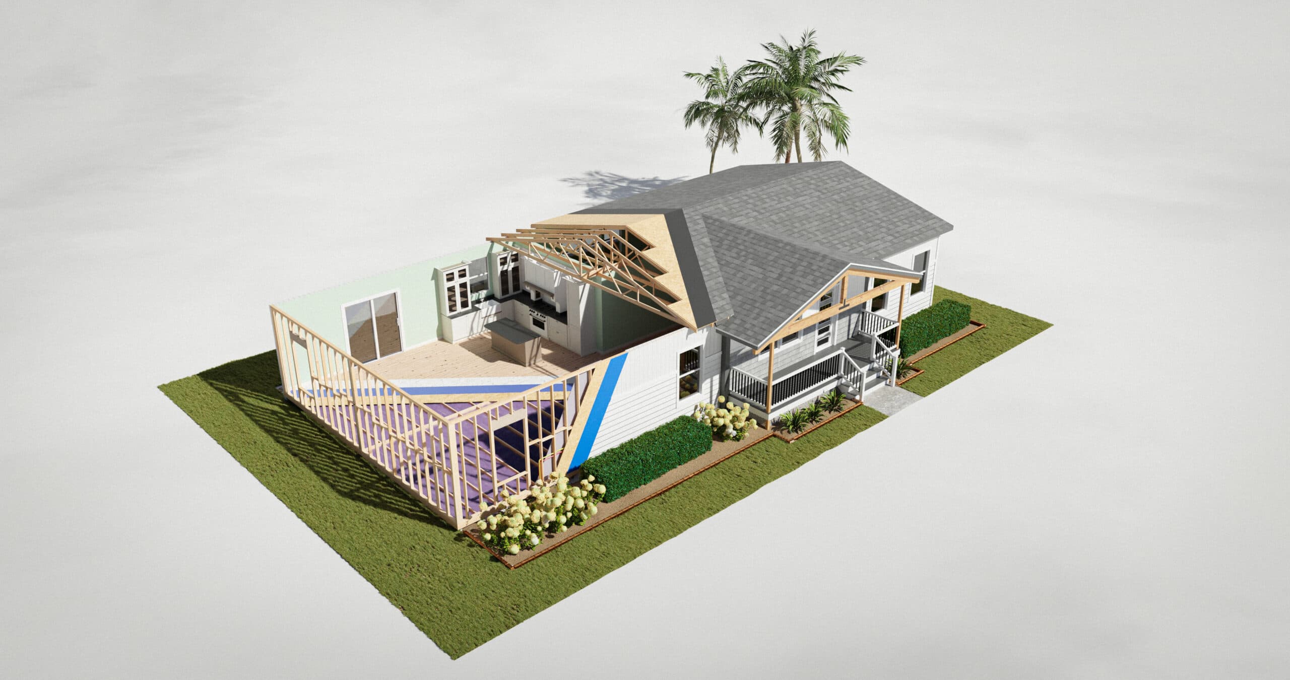 Manufactured home render showcasing UFP Factory Built structural components