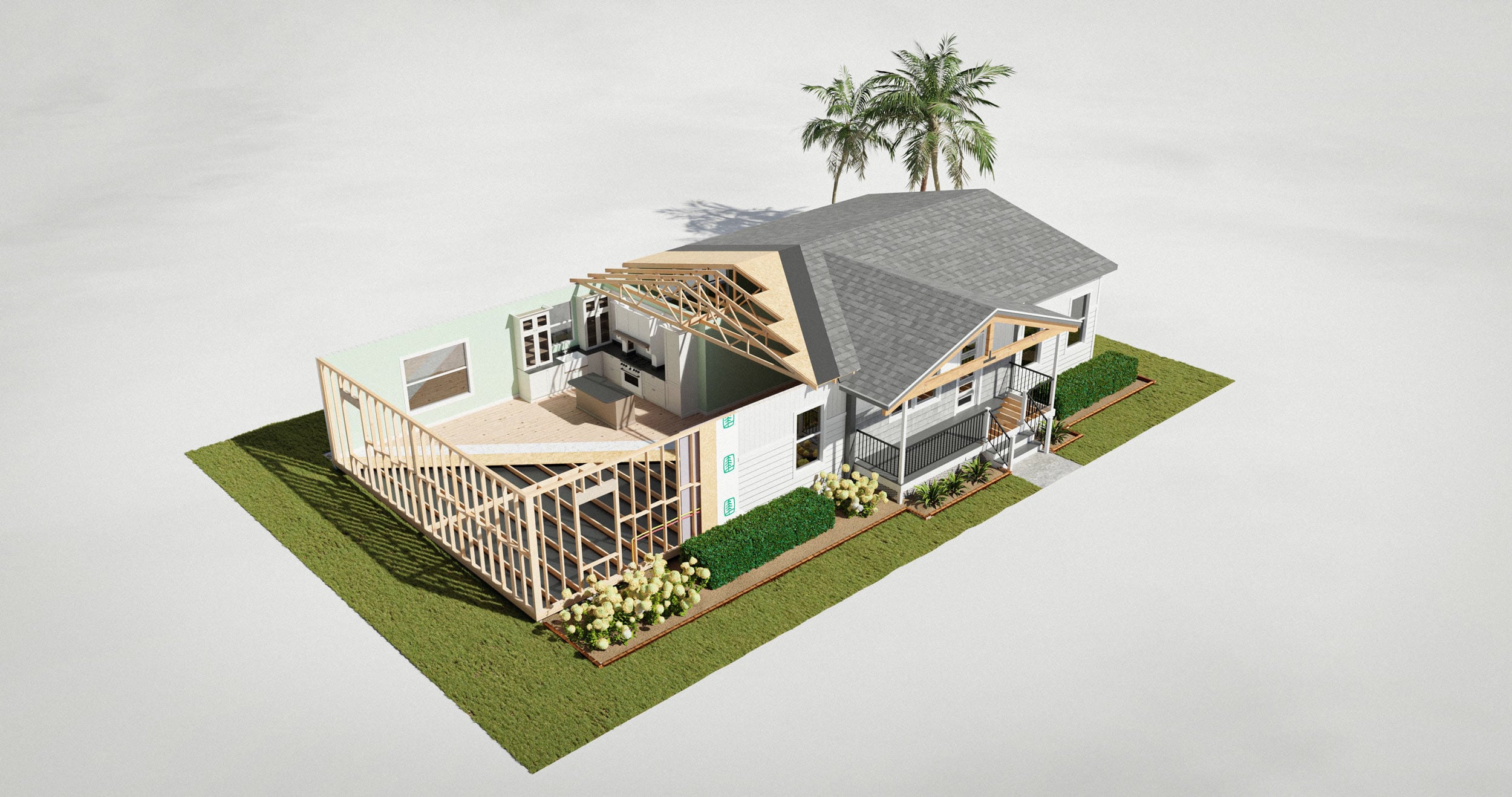 Manufactured home render showing structural components