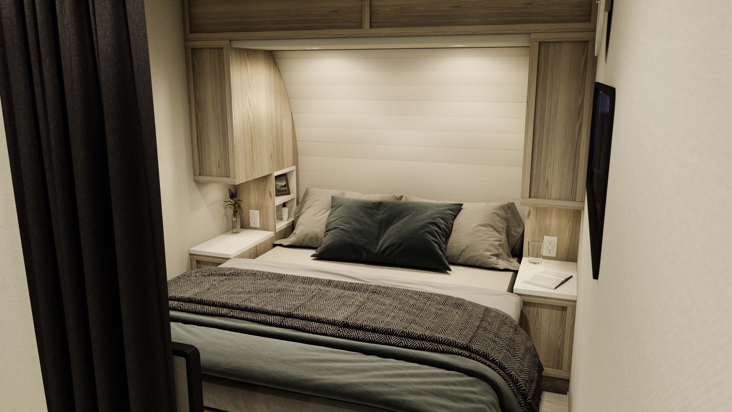Custom RV murphy bed with built-in storage and lighting