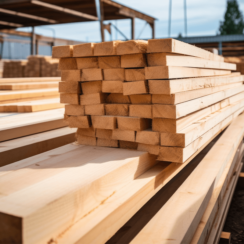 Stacked SPF kiln-dried lumber ready for RV framing