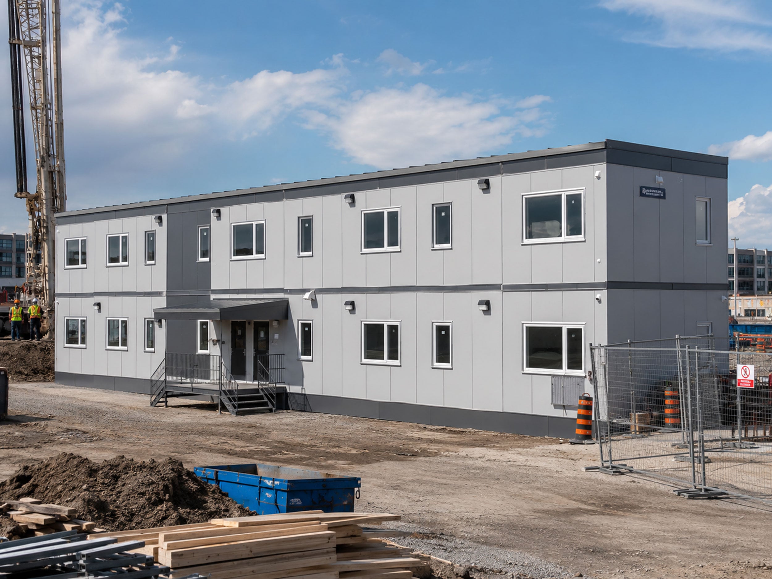 Modern commercial modular building under construction