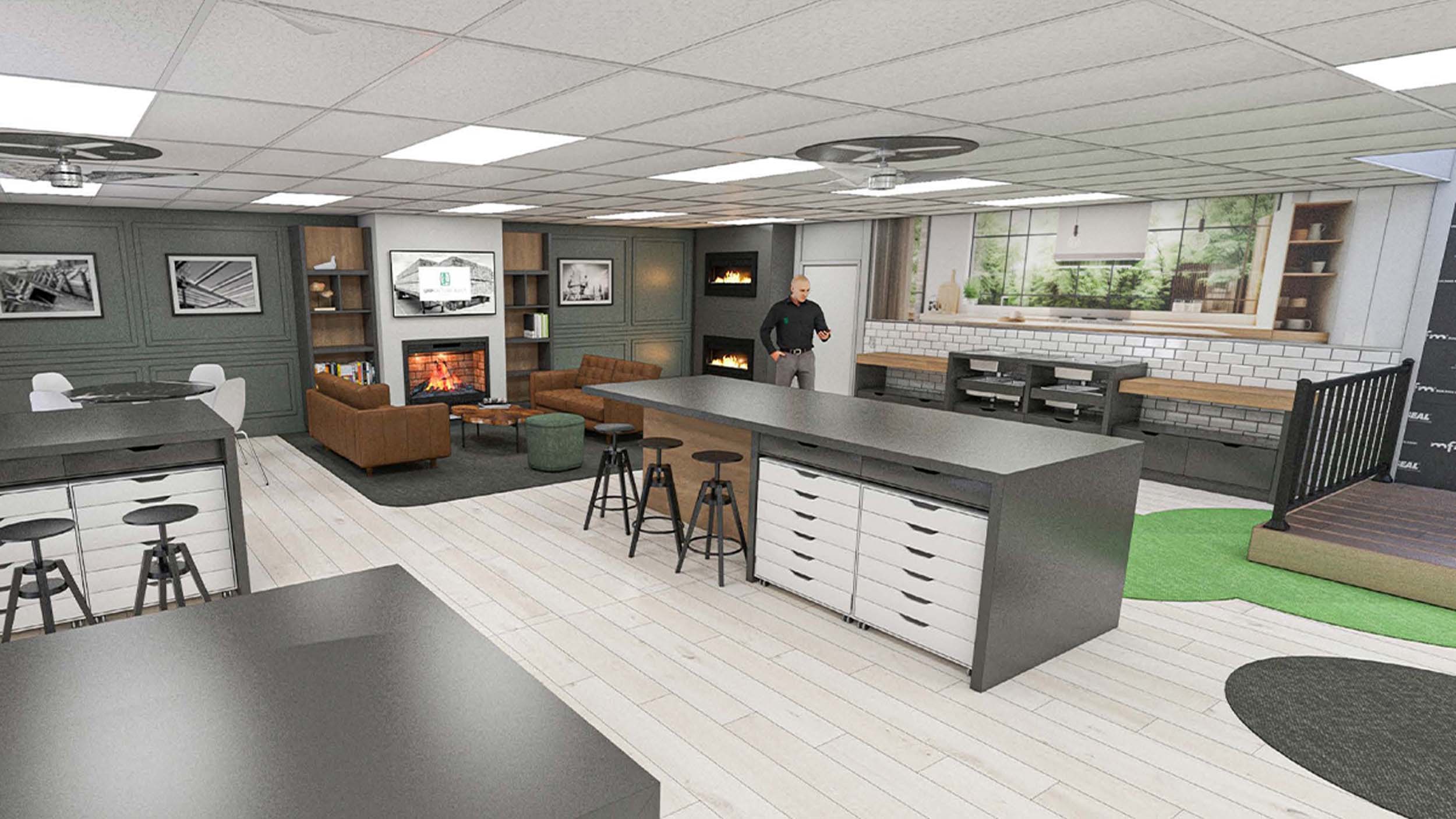 Commercial modular building interior — flooring and finishes