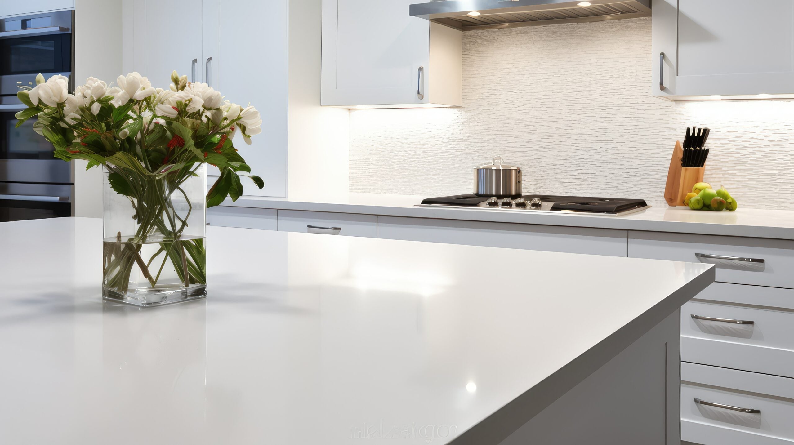 Solid surface countertop and integrated sink in a commercial modular unit