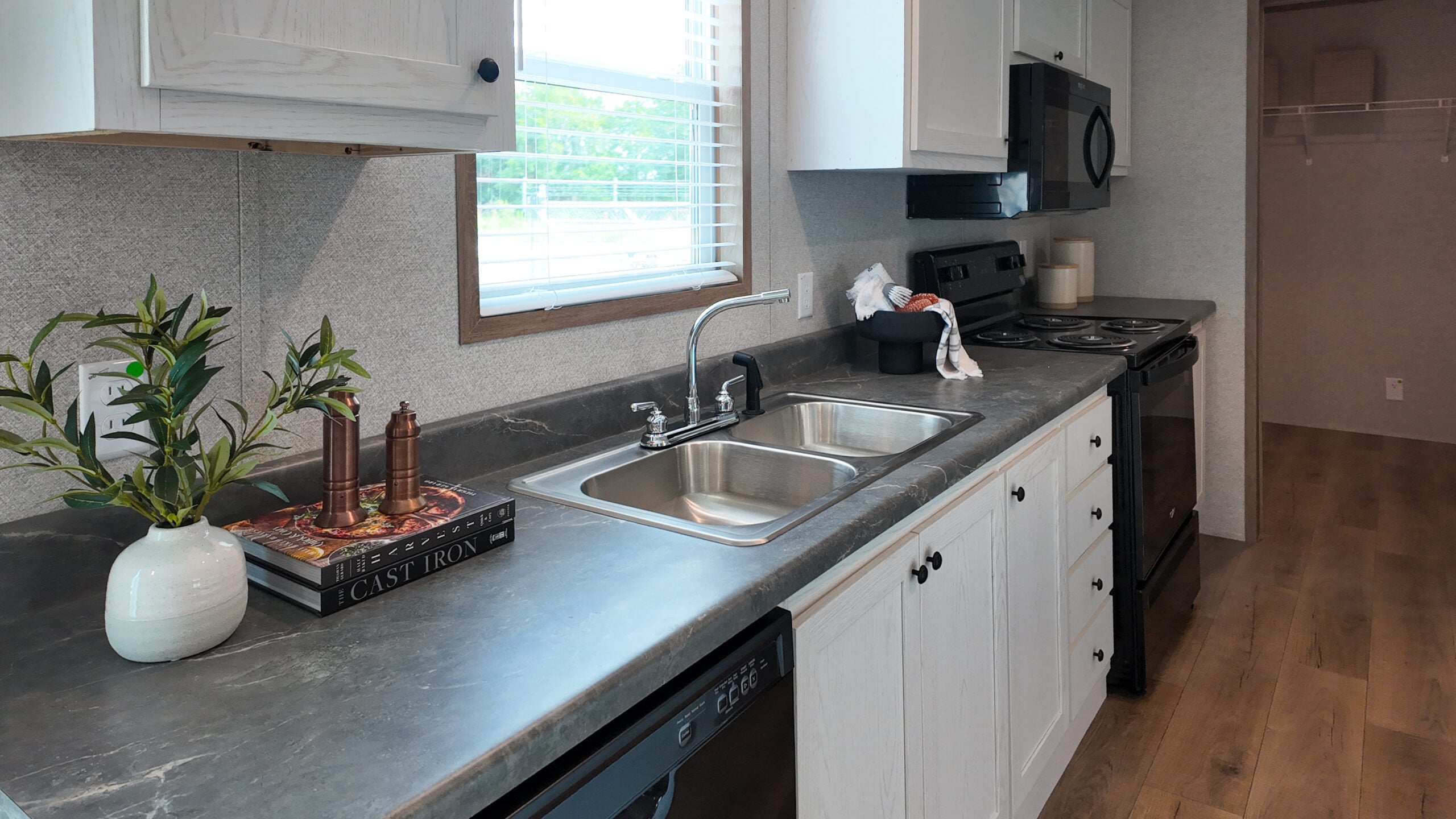 Solid surface countertops in a commercial modular building