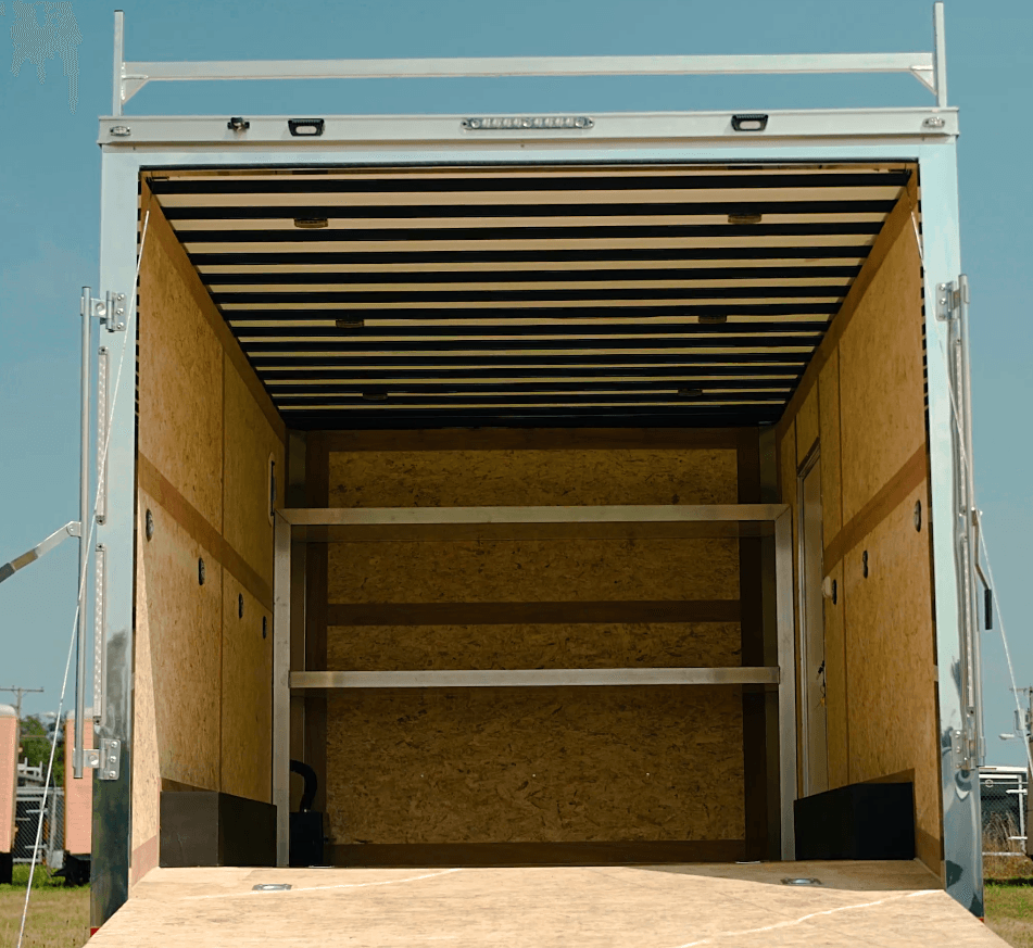 Cargo trailer interior showing ESP wall and floor panels